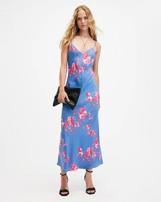 AllSaints Bryony Iona Midi Slip Dress,, Neon Pink, Size: UK