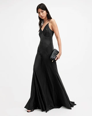 AllSaints Lili Panelled Maxi Dress,, Black, Size: UK