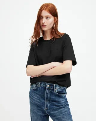AllSaints Pippa Oversized Boyfriend T-Shirt,, Black, Size: XS