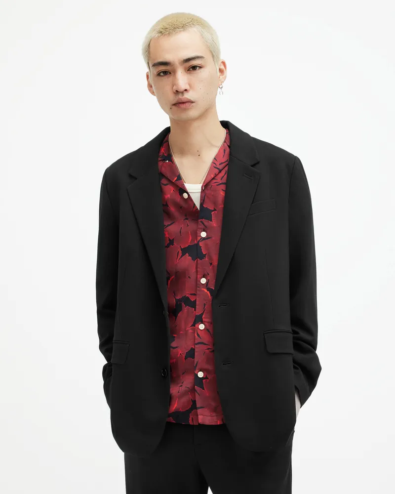 AllSaints Helm Lightweight Stretch Slim Blazer,, Black, Size: