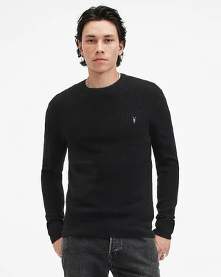 AllSaints Ivar Merino Crew Neck Ramskull Jumper,, Black, Size: