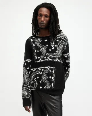 AllSaints Bandana Paisley Jacquard Brushed Jumper,, Black, Size: