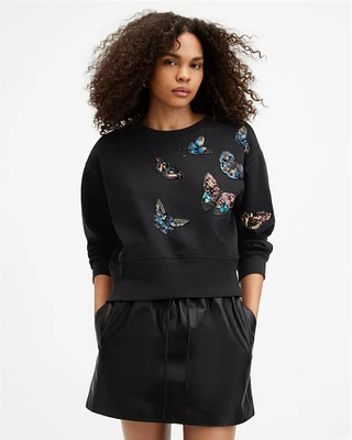 AllSaints Pippa Diana Embellished Sweatshirt,, Black, Size: