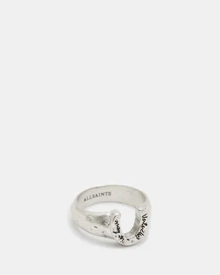 AllSaints Horseshoe Sterling Silver Signet Ring,, Warm Silver, Size: