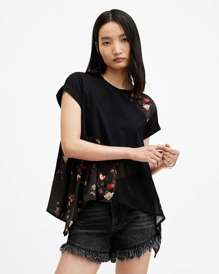 AllSaints Zala Kora Handkerchief Hem T-Shirt,, Black, Size: