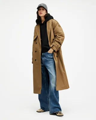 AllSaints Wyatt Relaxed Fit Belted Trench Coat,, Brown, Size: UK 10/US 6