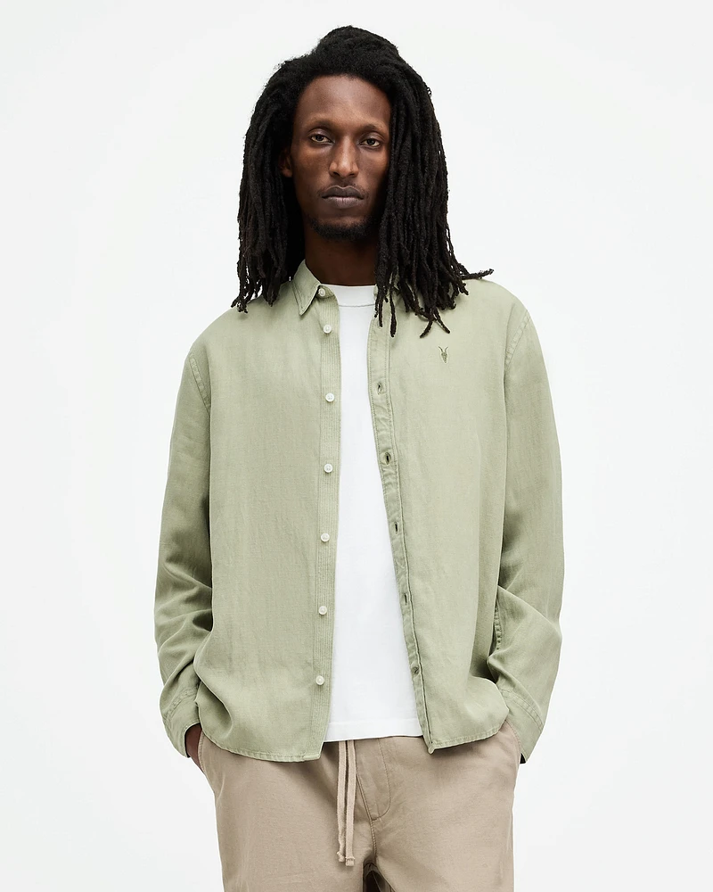 AllSaints Laguna Linen Blend Relaxed Fit Shirt,, Size: