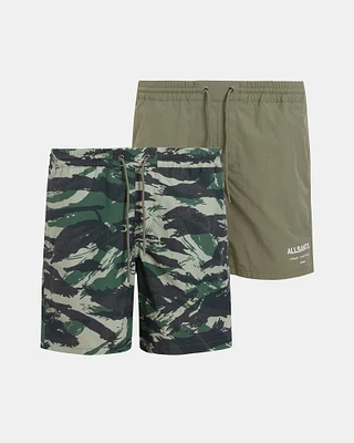 AllSaints Lani Swim Shorts 2 Pack,, KHAKI GREEN/GREEN, Size: