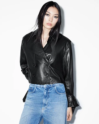 AllSaints Hendry Cropped Leather Trench Coat,, Black, Size: