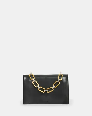 AllSaints Yua Leather Removable Chain Clutch Bag,, Black, Size: One Size