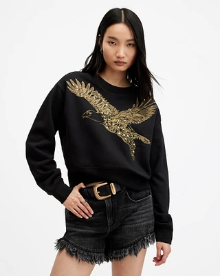 AllSaints Flite Separo Sequin Eagle Sweatshirt,, Black, Size: M