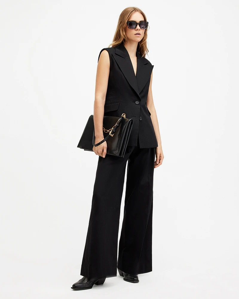 AllSaints Hally Relaxed Fit Wide Leg Trousers,, Black, Size: UK