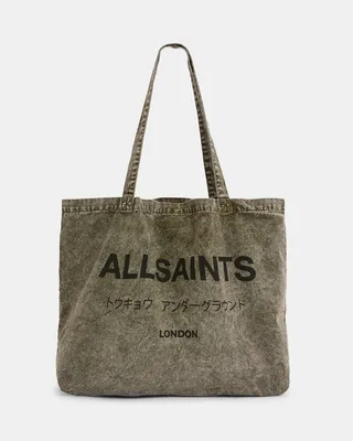 AllSaints Underground Acid Wash Tote Bag,, Green, Size: One Size