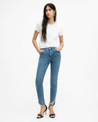 AllSaints Dax High Rise Asymmetric Hem Denim Jeans,, HUNTER BLUE, Size: L
