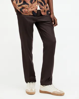 AllSaints Thorpe Pinstriped Straight Fit Trousers,, Tan Brown, Size: