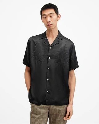 AllSaints Aquila Embroidered Relaxed Fit Shirt,, Jet Black, Size: