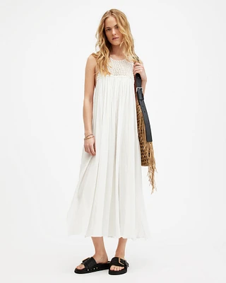 AllSaints Corrs Crochet Maxi Dress,, Chalk White, Size: UK