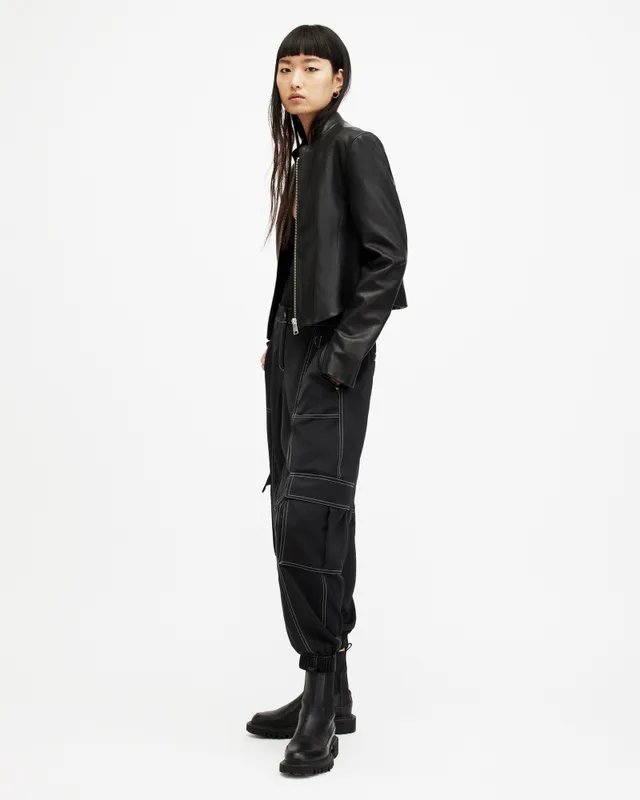 Jen Mid-Rise Leather Jogger Trousers Black