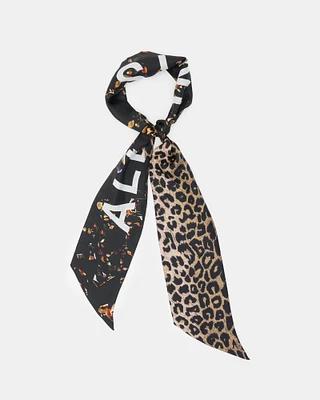 AllSaints Kateri Silk Logo Printed Skinny Scarf,, Black/leppo, Size: One Size