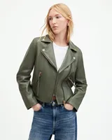 AllSaints Dalby Slim Fit Leather Biker Jacket,, Size: