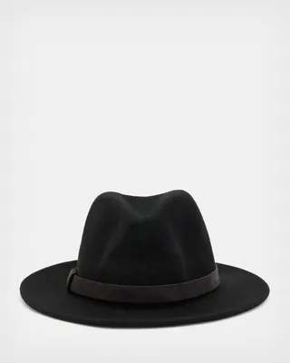 AllSaints Bronson Wide Brim Wool Fedora Hat,, Black, Size: