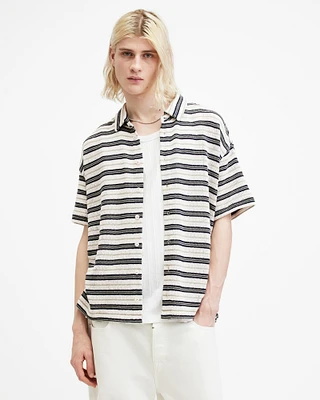 AllSaints Jackson Oversized Striped Shirt,, Chalk White, Size: