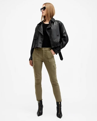 AllSaints Duran Skinny Denim Cargo Jeans,, Green, Size:
