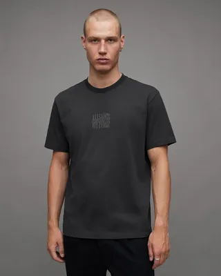 AllSaints Varden Warped Logo Print Crew T-Shirt,, Washed Black, Size: XS