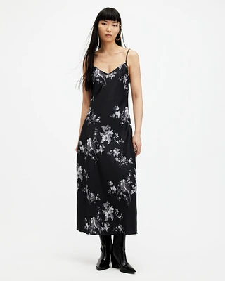 AllSaints Bryony Iona Maxi Slip Dress,, Black, Size: UK