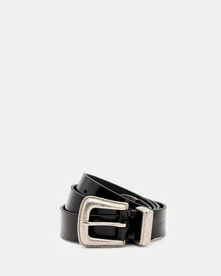 AllSaints Chuck Leather Western Belt,, Black, Size: