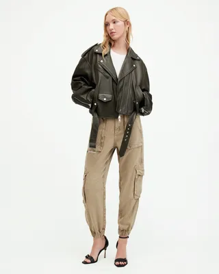 AllSaints Frieda Tencel Tapered Cargo Trousers,, GREEN, Size:
