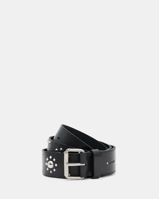 AllSaints Rayen Studded Leather Belt,, BLACK/ANTQ NICKEL, Size: