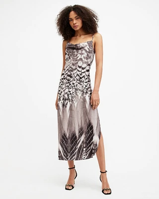 AllSaints Hadley Sierra Print Midi Slip Dress,, White, Size: UK