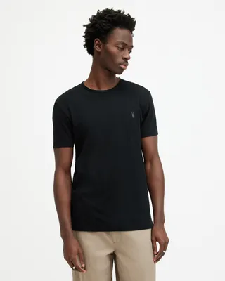 AllSaints Tonic Crew Neck Slim Ramskull T-Shirt,, Black, Size: