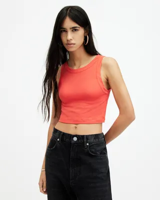 AllSaints Rina Sleeveless Cropped Tank Top,, POPPY PINK, Size: UK 16/US 12