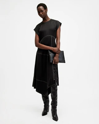 AllSaints Agnes Panelled Asymmetric Maxi Skirt,, Black, Size: UK