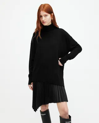 AllSaints Flora 2-In-1 Pleated Mini Dress,, Black, Size: