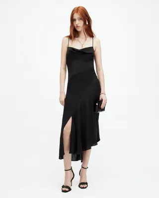 AllSaints Una Recycled Scoop Neck Midi Dress,, Black, Size: UK
