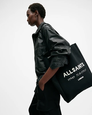 AllSaints Izzy Logo Print Knitted Tote Bag,, Black, Size: One Size