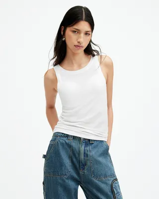 AllSaints Rina Crew Neck Sleeveless Tank Top,, White, Size: UK