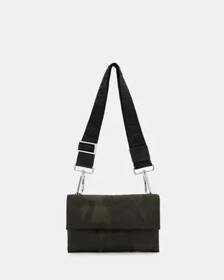 AllSaints Ezra Camouflage Recycled Crossbody Bag,, Dark Camo Green, Size: One Size