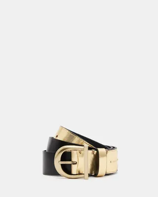 AllSaints Briony Mixed Leather Western Belt,, Gold/warm Brass, Size: