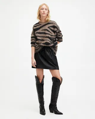 AllSaints Tessa Tiger Stripe Jacquard Jumper,, Brown/Black, Size: S