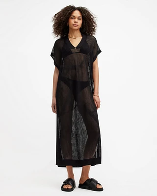 AllSaints A Star Mesh Maxi Dress,, Black, Size: