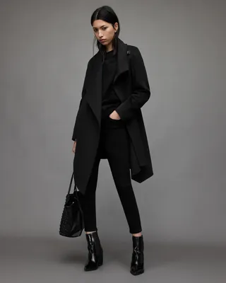 AllSaints Monument Eve Wool Blend Coat, , Black, Size: