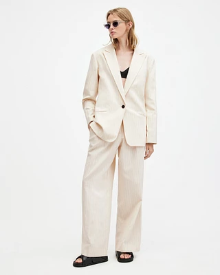 AllSaints Payton Wide Leg Linen Blend Trousers,, Ivory White, Size: UK