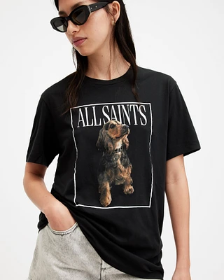 AllSaints Pepper Dog Artwork Oversized T-Shirt,, Black, Size: