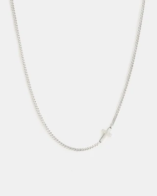 AllSaints Cross Sterling Silver Curb Chain Necklace,, Warm Silver, Size: One Size