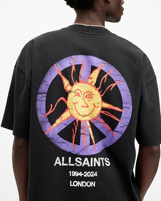 AllSaints Orbs Oversized Graphic Print T-Shirt,, Washed Black, Size: