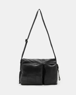 AllSaints Steppe Leather Messenger Bag,, Black, Size: One Size